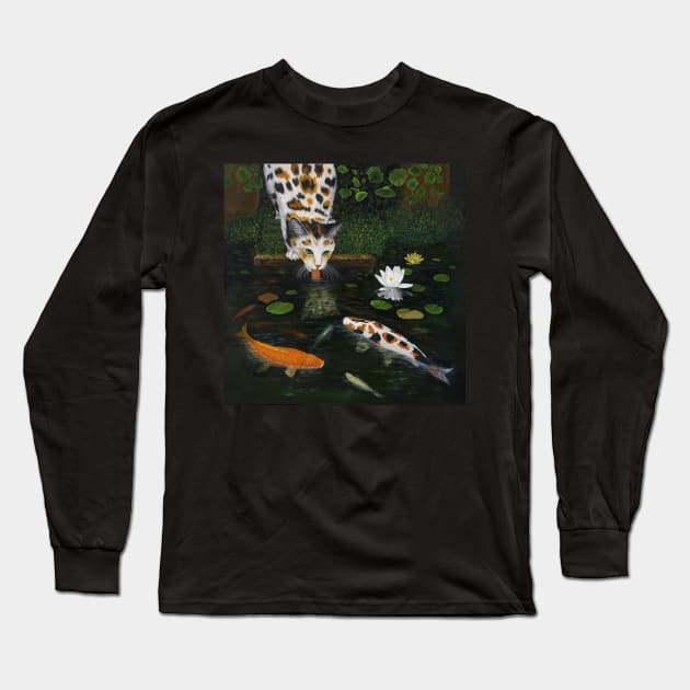 Calico Cat and Koi Fish Long Sleeve T-Shirt by KarenZukArt